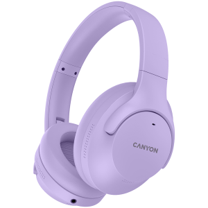 CANYON OnRiff 10, Canyon Bluetooth headset,with microphone,with Active Noise Cancellation function, BT V5.3 AC7006, battery 300mAh, Type-C charging plug, PU material, size:175*200*84mm, charging cable 80cm and audio cable 150cm, Purple, weight:253g - CNS-