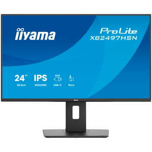 Iiyama ProLite XB2497HSN-B1, 60.5 cm , 23.8, 1920 x 1080 pixels, Full HD, LED, 1 ms, Black IPS monitor with USB-C docking, LAN - XB2497HSN-B1