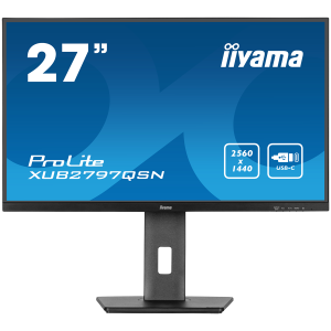 IIYAMA Monitor LED XUB2797QSN-B2 27" IPS 2560 x 1440 @100Hz 300 cd/m? 1300:1 1ms HDMI DP USB-C 65W RJ45 Daisy Chain USB Hub 3.2 height, swivel, tilt, pivot (rotation both sides), 3-side borderless design, matte finish - XUB2797QSN-B2
