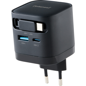 Intenso 65W GaN napajalnik z vgrajenim kablom USB-C, črn