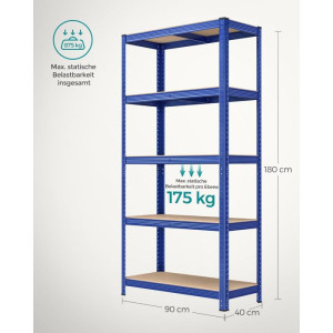 SONGMICS Regal 40 x 90 x 180 cm rjavo-moder,GLR040Q01