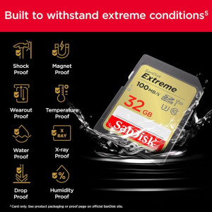 SanDisk Extreme PLUS 32GB SDHC spominska kartica 100MB/s in 60MB/s branje/pisanje, UHS-I, Class 10, 