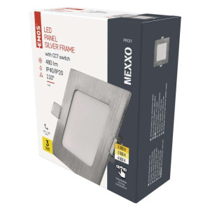 LED vgradno svetilo NEXXO, kvadratno, srebrno, 7W, nastavljiva CCT