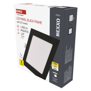 LED vgradno svetilo NEXXO, kvadratno, črno, 12W, nastavljiva CCT