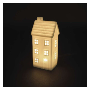 LED keramična hišica, 16 cm, 1x CR2032, notranja, topla bela, časovnik