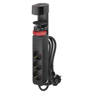 Podaljševalni kabel 1,5 m/3 vtičnice/izklopnik/namizni nastavek/USB/črna/PVC/1,5 mm2 