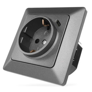Vtičnica z USB-A+USB-C, antracit