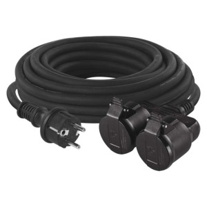 Zunanji podaljšek 15 m / 2 vtičnici / črni / guma / 250 V / 1,5 mm2