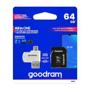 Goodram SPOMINSKA KARTICA 64GB micro SD 2v1 100MB/s + OTG čitalec 2.0